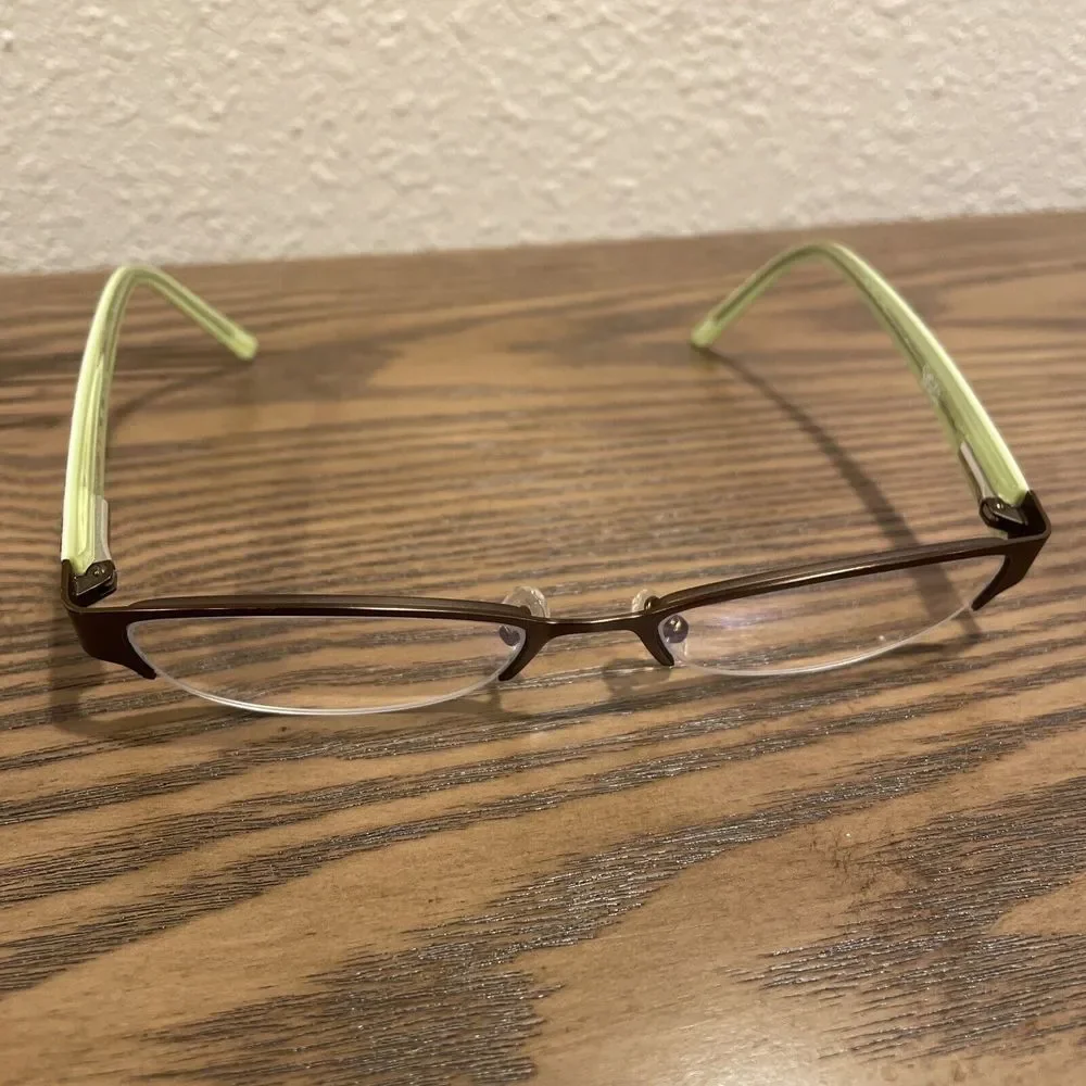 Chelsea Morgan Eyeglass Frames Only 51-17-135 CM813 BR Brown Half Rim Green